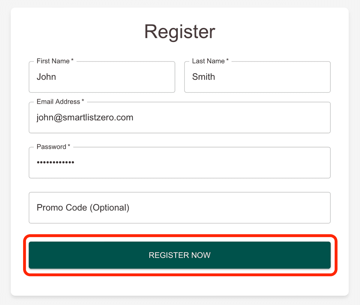 Smart List Zero sign up